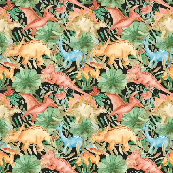 Dinosaur and flowers Peel and Stick Wallpaper