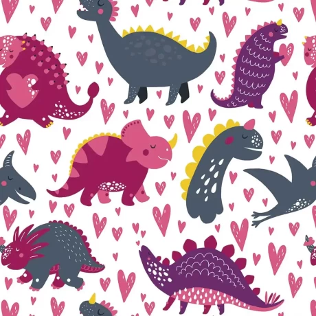 Dinosaurs and Hearts Peel and Stick Wallpaper