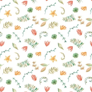 Leaves and Flowers in Watercolor Peel and Stick Wallpaper