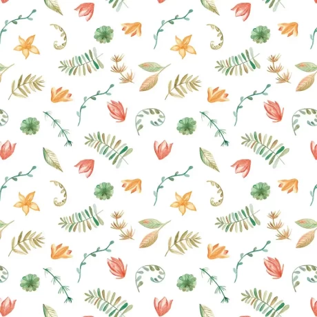 Leaves and Flowers in Watercolor Peel and Stick Wallpaper