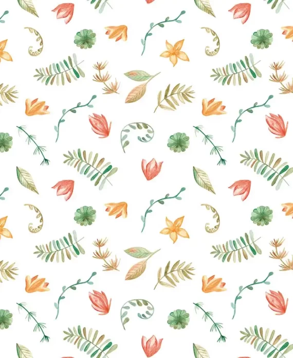 Leaves and Flowers in Watercolor Peel and Stick Wallpaper