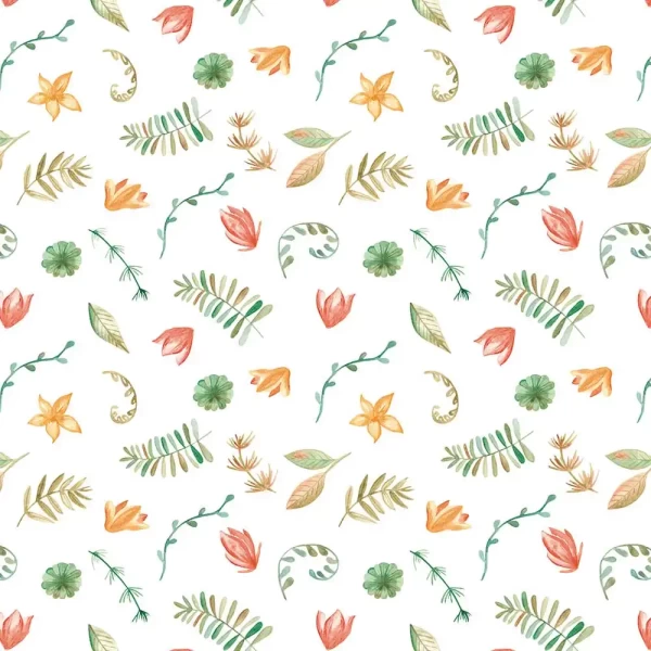 Leaves and Flowers in Watercolor Peel and Stick Wallpaper