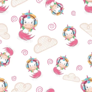 Baby Unicorn with Earphones Peel and Stick Wallpaper