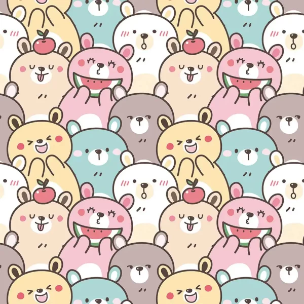 Bears with Smiling Fruits Peel and Stick Wallpaper