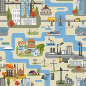 Cartoon City Map Peel and Stick Wallpaper