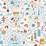 Fun City With Animals Peel and Stick Wallpaper