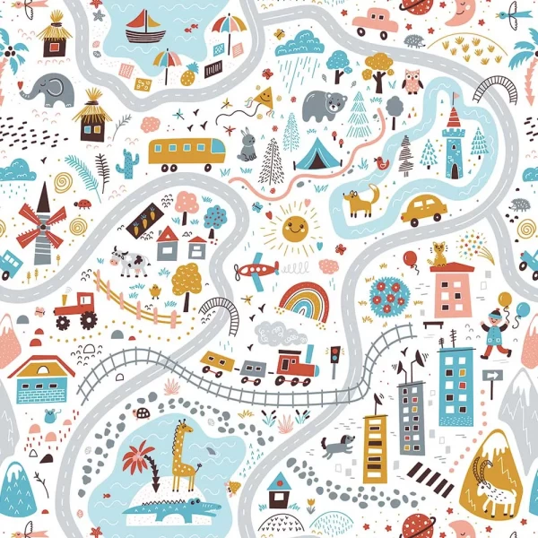 Fun City With Animals Peel and Stick Wallpaper