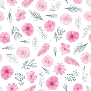 Pink Flowers and Leaves Peel and Stick Wallpaper