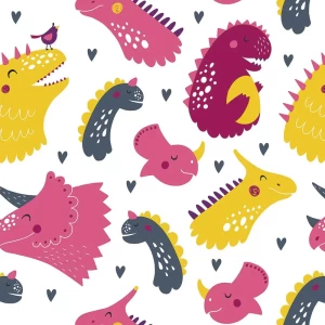 Smiling Dinosaur Cartoon Peel and Stick Wallpaper