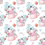 Baby Cow Fun in Cup Peel and Stick Wallpaper