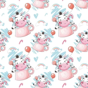 Baby Cow Fun in Cup Peel and Stick Wallpaper