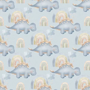 Baby Dinosaur and Rainbow Peel and Stick Wallpaper