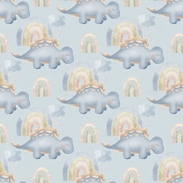 Baby Dinosaur and Rainbow Peel and Stick Wallpaper