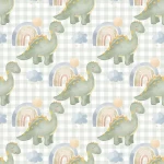 Baby Dinosaur with Clouds and Sun Peel and Stick Wallpaper