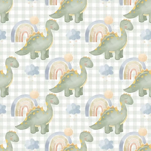 Baby Dinosaur with Clouds and Sun Peel and Stick Wallpaper