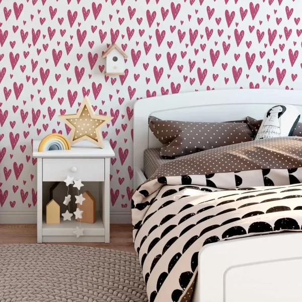 Pattern of Illustrated Pink Hearts Peel & Stick Wallpaper